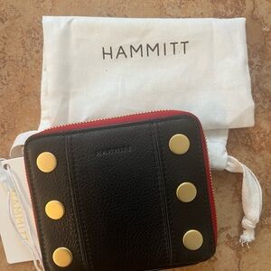 NWT, Hammitt 5 North Wallet in Black/Brushed Gold Red Zip